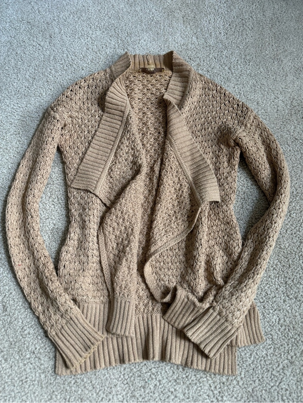 LOFT Beige Open-Front Cable Knit Cardigan long sleeve classy